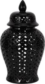 Sagebrook Home Ceramic Stoneware Jar with Lid - Perforated Traditional Decorative Accent