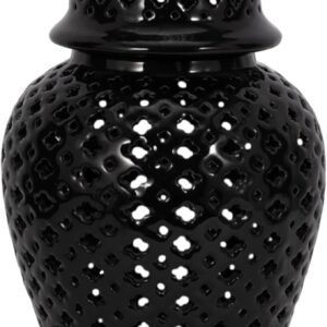 Sagebrook Home Ceramic Stoneware Jar with Lid - Perforated Traditional Decorative Accent