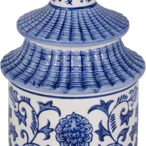 Sagebrook Home Blue and White Chinoiserie Ceramic Candle Jar