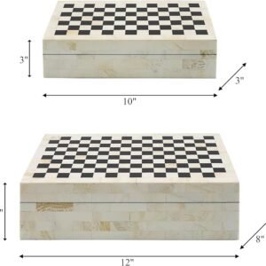 Sagebrook Home Decorative Storage Boxes Set – Checkered Design, Resin & Wood Keepsake Boxes