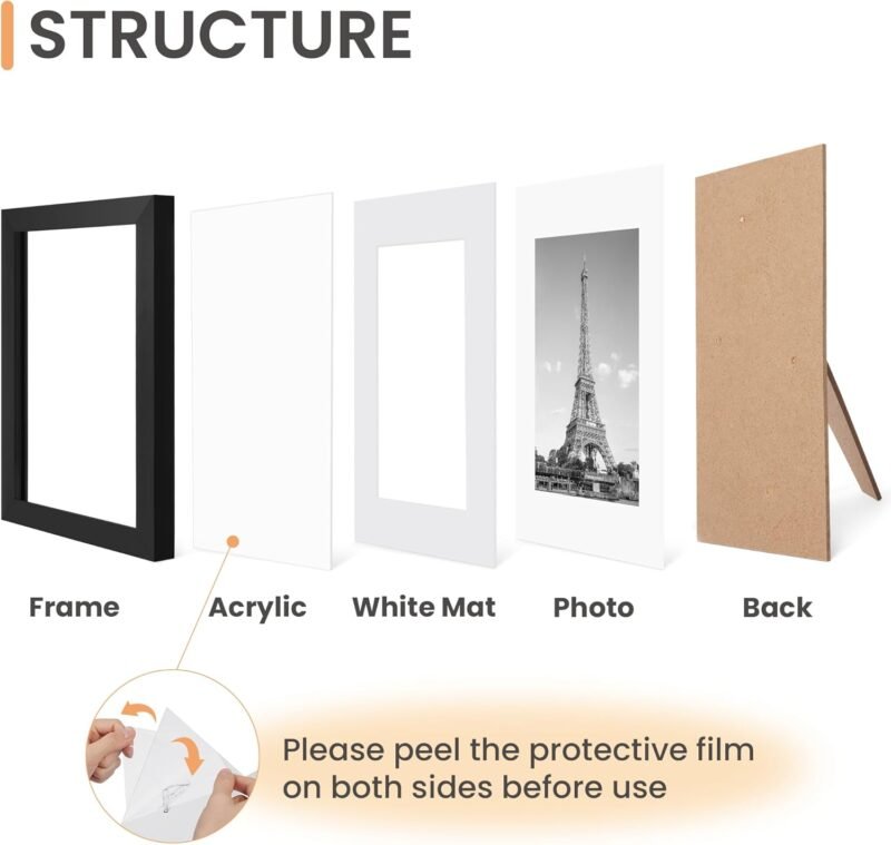 upsimples 5x7 Picture Frame Set of 10, Display Pictures 4x6 with Mat or 5x7 Without, Multi Photo Frames Collage for Wall or Tabletop Display, Black - Image 2