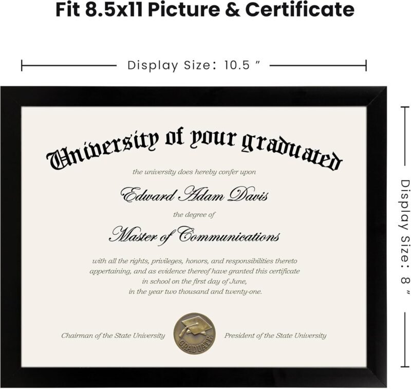 upsimples Certificate Frame with High Definition Glass, 8.5 by 11 Picture Diploma Document Frames for Wall and Tabletop, Black 5 Pack - Image 2