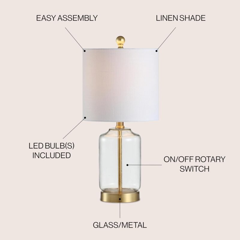 JONATHAN Y JYL1033A Duncan 20.5" Glass/Metal LED Table Lamp Glam Cottage Bedside Desk Nightstand Lamp for Bedroom - Image 5