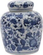 Creative Co-Op Blue & White Ceramic Ginger Jar with Lid