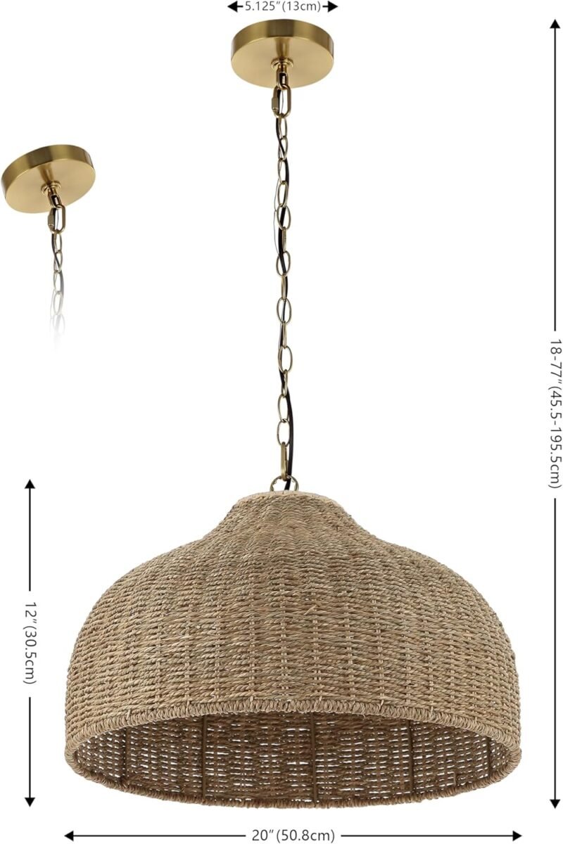 JONATHAN Y JYL1133A Eliza 20" 1-Light Coastal Bohemian Rattan/Iron Dome LED Pendant Rustic - Image 6