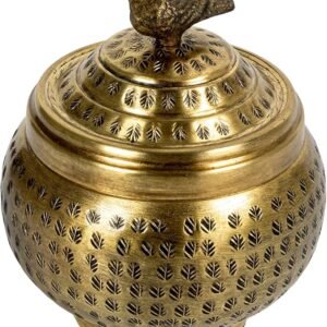 Creative Co-Op Round Hammered Metal Container with Bird Finial