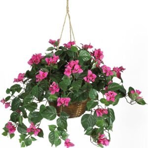 Nearly Natural Artificial Bougainvillea Hanging Flower Basket Faux Plant