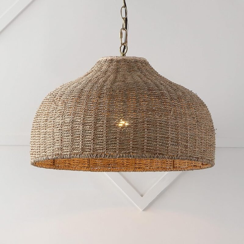 JONATHAN Y JYL1133A Eliza 20" 1-Light Coastal Bohemian Rattan/Iron Dome LED Pendant Rustic - Image 5