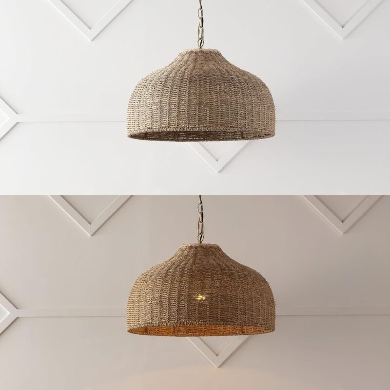 JONATHAN Y JYL1133A Eliza 20" 1-Light Coastal Bohemian Rattan/Iron Dome LED Pendant Rustic - Image 2
