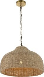 JONATHAN Y JYL1133A Eliza 20" 1-Light Coastal Bohemian Rattan/Iron Dome LED Pendant Rustic