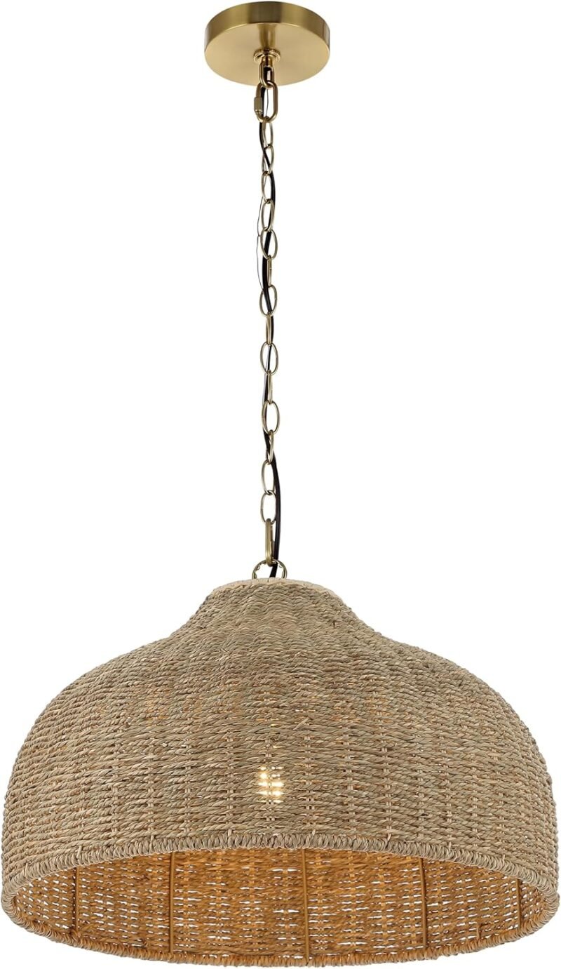 JONATHAN Y JYL1133A Eliza 20" 1-Light Coastal Bohemian Rattan/Iron Dome LED Pendant Rustic