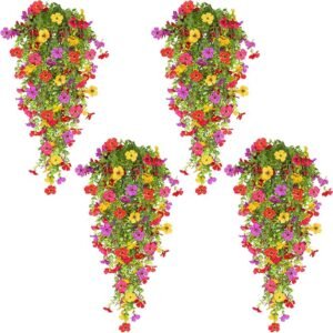 TURNMEON 4 Pcs Artificial Flowers for Outdoors Spring Summer Decor, Fake Hanging Plants