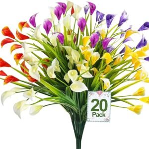 TURNMEON 20 Bundles Calla Lily (500 Heads) Artificial Flowers for Outdoors, Fake Plants UV Resistant Faux Plastic Fake Flowers for Indoor Planter