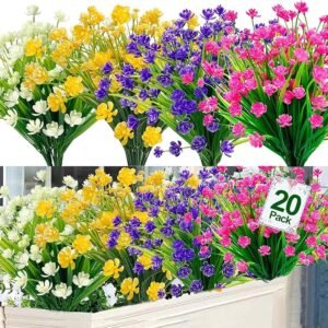 TURNMEON 20 Bundles Artificial Flowers for Outdoors Fake Plants Summer Decor, UV Resistant Artificial Plants