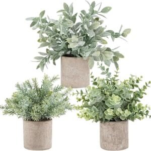 Der Rose 3 Pack Mini Potted Fake Plants Artificial Plastic Eucalyptus Plants