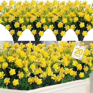 TURNMEON 20 Bundles Artificial Flowers for Outdoors Fake Plants Summer Decor, UV Resistant Artificial Plants