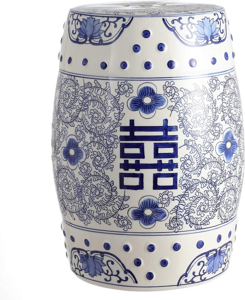 JONATHAN Y TBL1013A Double Happiness 18" Chinoiserie Ceramic Drum Indoor/Outdoor.