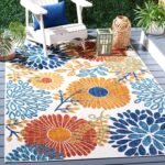 SAFAVIEH Cabana Collection Accent Rug - 4' x 6', Creme & Red, Floral Design.