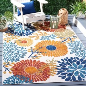 SAFAVIEH Cabana Collection Accent Rug - 4' x 6', Creme & Red, Floral Design.
