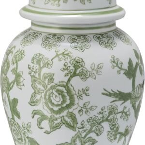 Sagebrook Home Elegant Green Chinoiserie Ceramic Ginger Jar