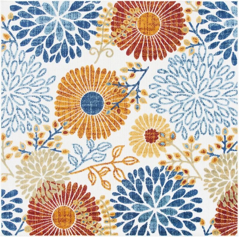 SAFAVIEH Cabana Collection Accent Rug - 4' x 6', Creme & Red, Floral Design. - Image 2
