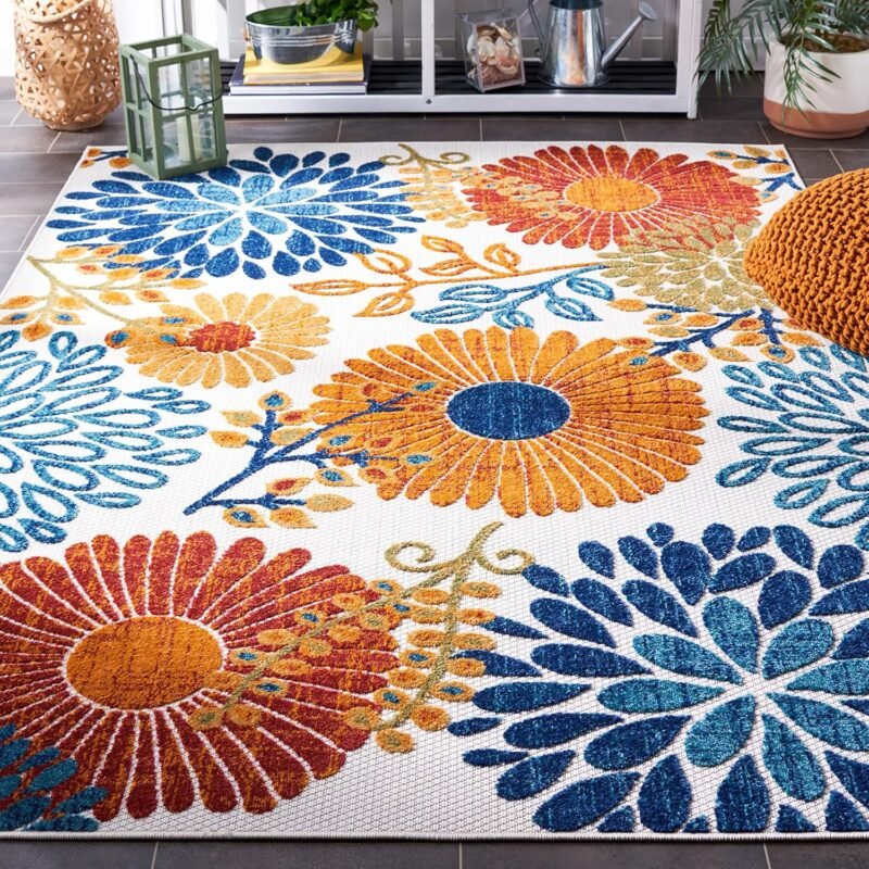 SAFAVIEH Cabana Collection Accent Rug - 4' x 6', Creme & Red, Floral Design. - Image 3