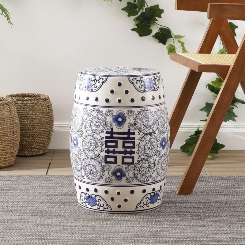 JONATHAN Y TBL1013A Double Happiness 18" Chinoiserie Ceramic Drum Indoor/Outdoor. - Image 2